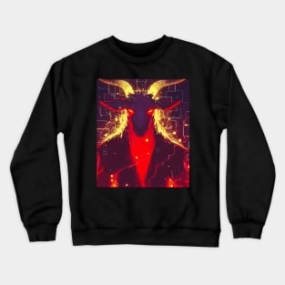 Spooky devil goat on cyberpunk pattern Crewneck Sweatshirt